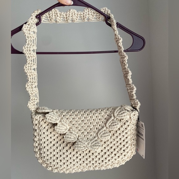 Last one🚨 Zara Macrame Knit Shell Cotton Shoulder Bag Handbag Purse Cream NWT - Picture 2 of 16